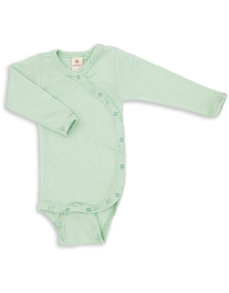 Engel Engel - Baby-body, ls, kimono, wol/zijde, pastel mint (0-2j)