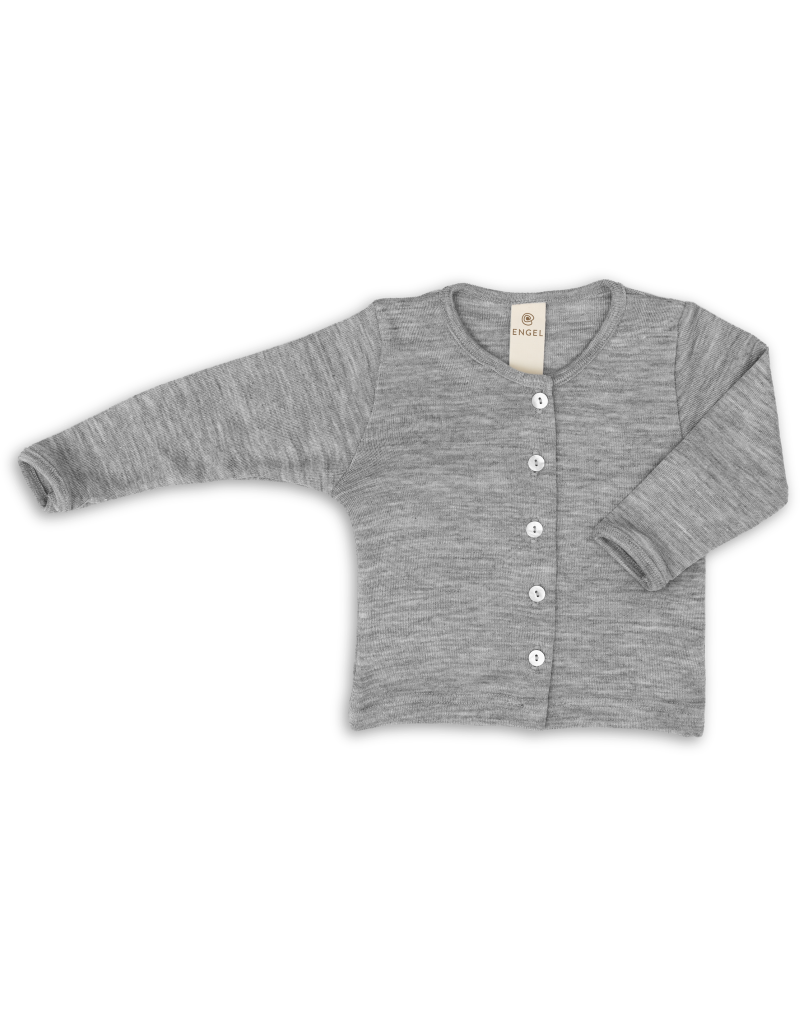 Engel Engel - Baby cardigan, wool/silk, light grey melange (0-2j)