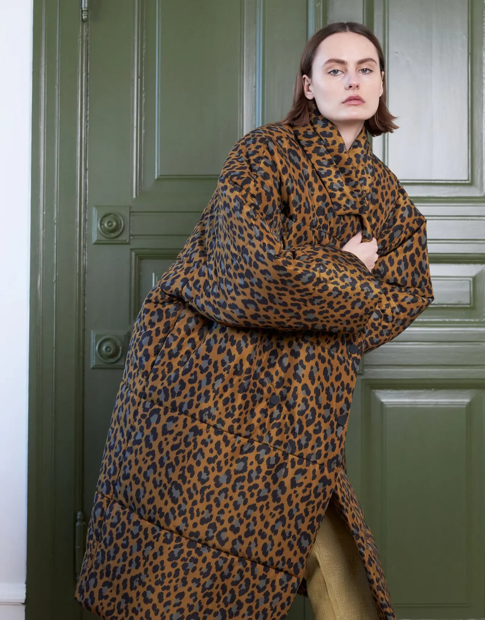 STELLA NOVA QUILTED MIDI COAT - LEOPARD