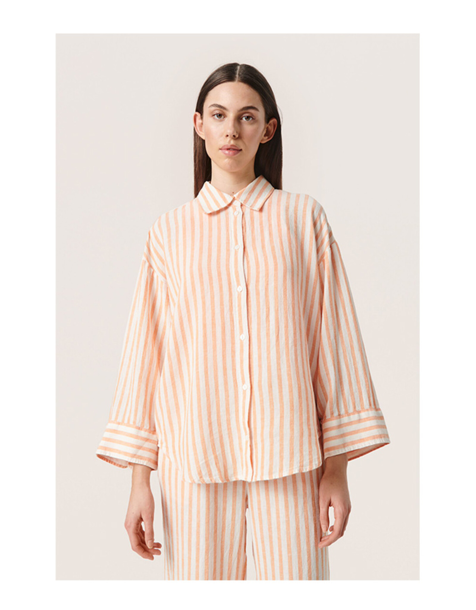 Soaked SOAKED IN LUXURY GISELLE SHIRT - TANGARINE STRIPE