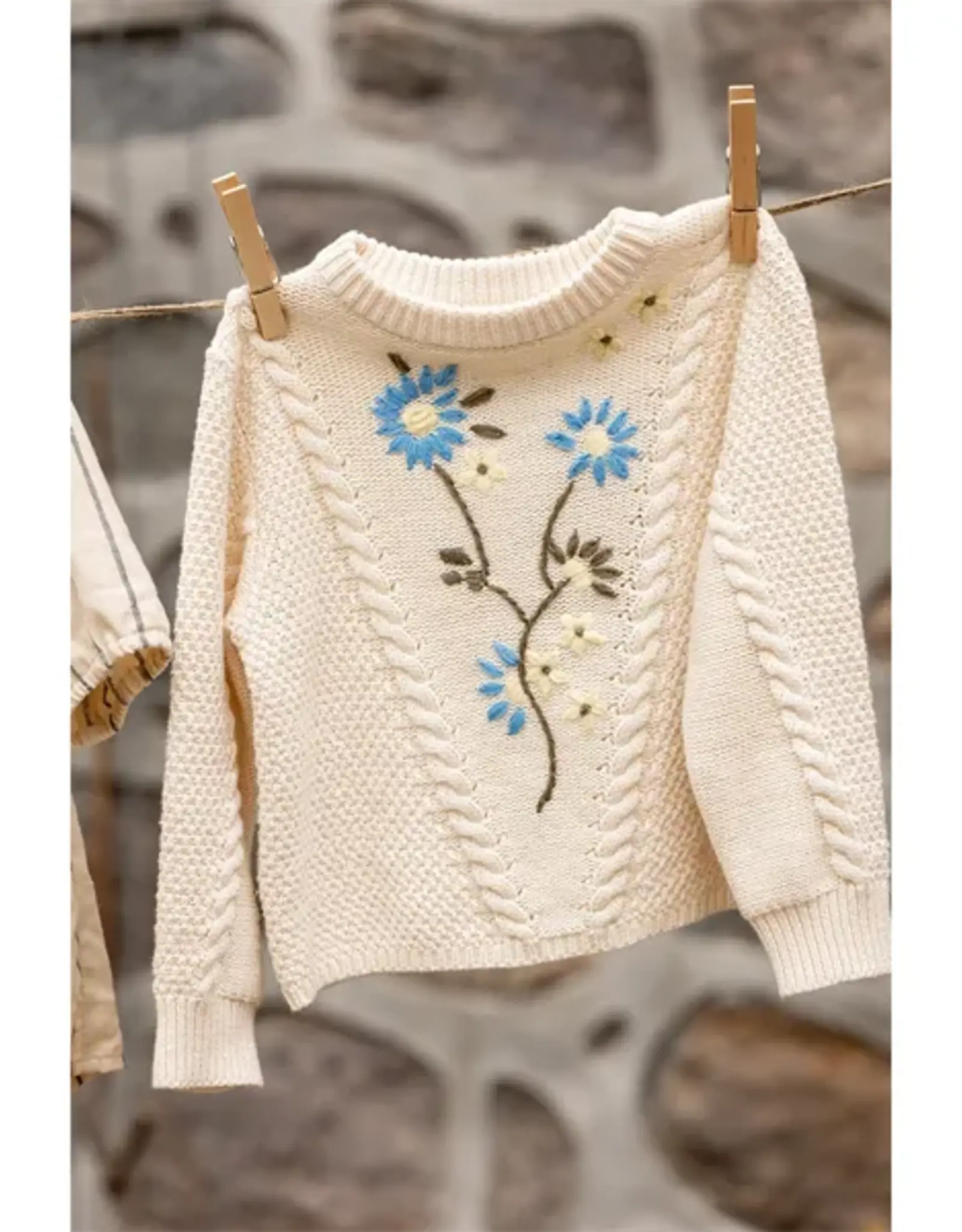 Fliink FLIINK FLOWER EMBROIDERED PULLOVER - SANDSHELL