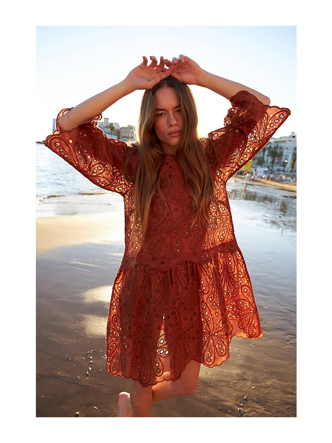 STELLA NOVA EMBROIDERED DRESS BROWN JPH Store