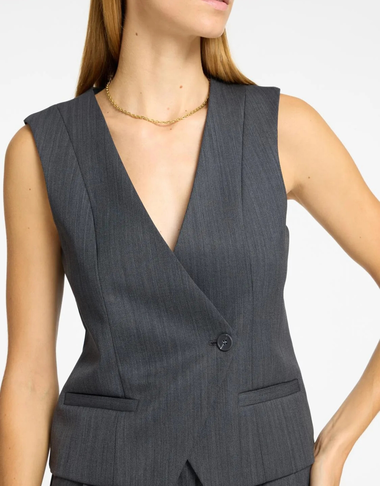 Selected Femme SELECTED FEMME FENIA ASYMMETIC VEST - STEEL GREY