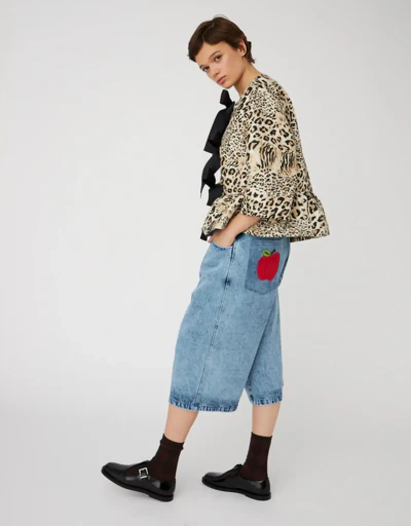 STELLA NOVA CRISPY PEPLUM BOW BLOUSE - LEOPARD