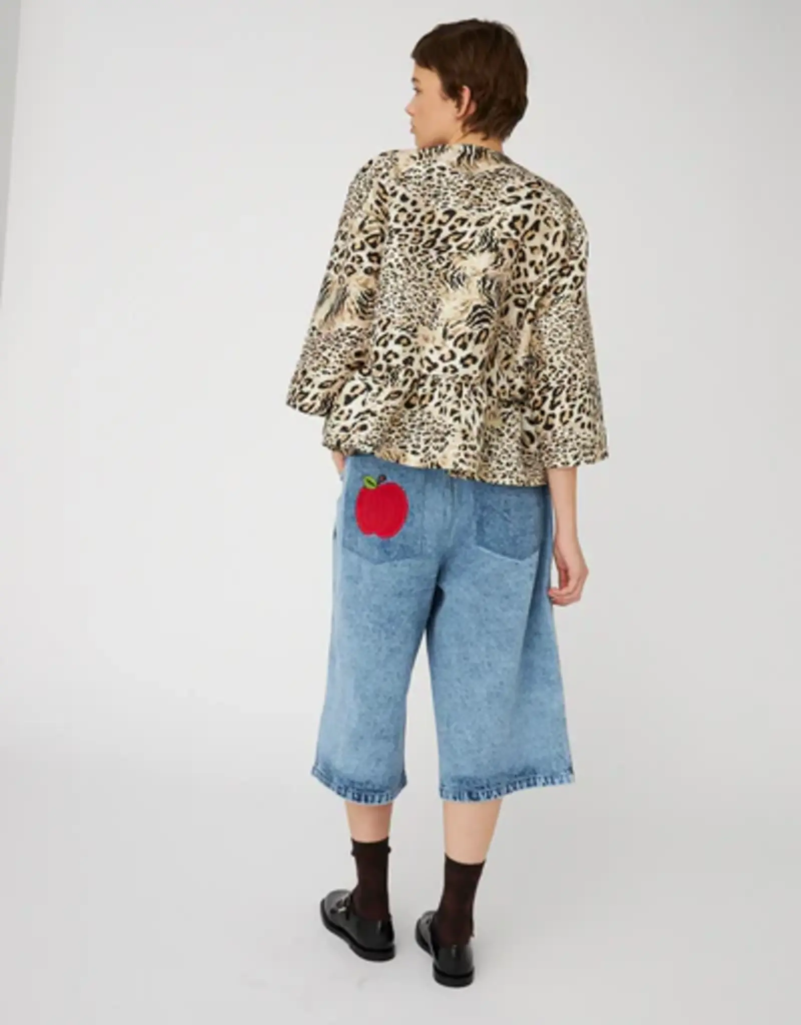STELLA NOVA CRISPY PEPLUM BOW BLOUSE - LEOPARD