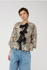 STELLA NOVA CRISPY PEPLUM BOW BLOUSE - LEOPARD