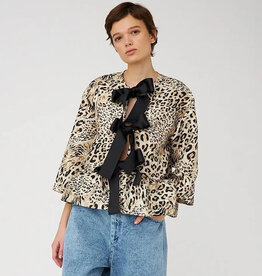 STELLA NOVA CRISPY PEPLUM BOW BLOUSE - LEOPARD