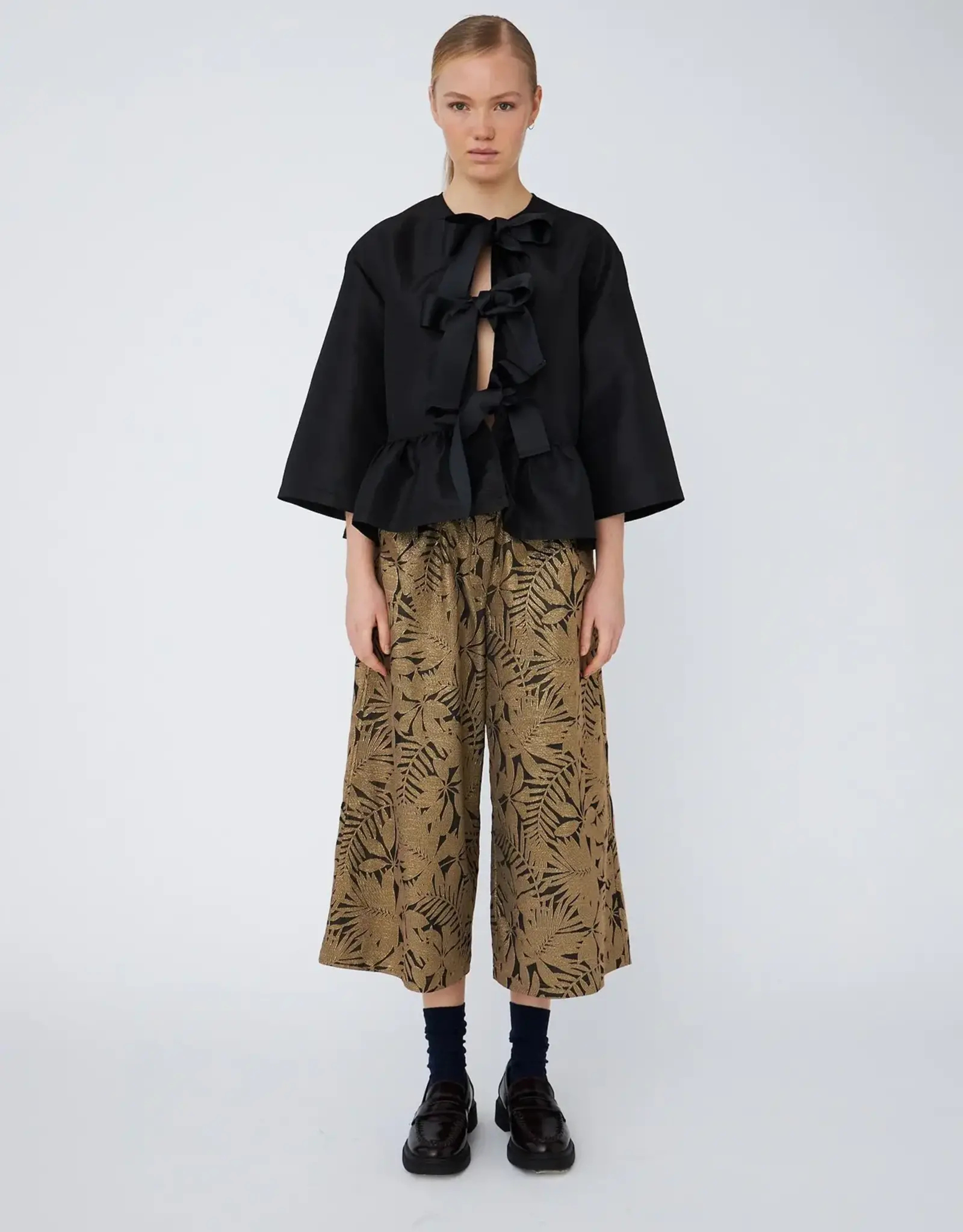 STELLA NOVA CRISPY PEPLUM BOW BLOUSE - BLACK