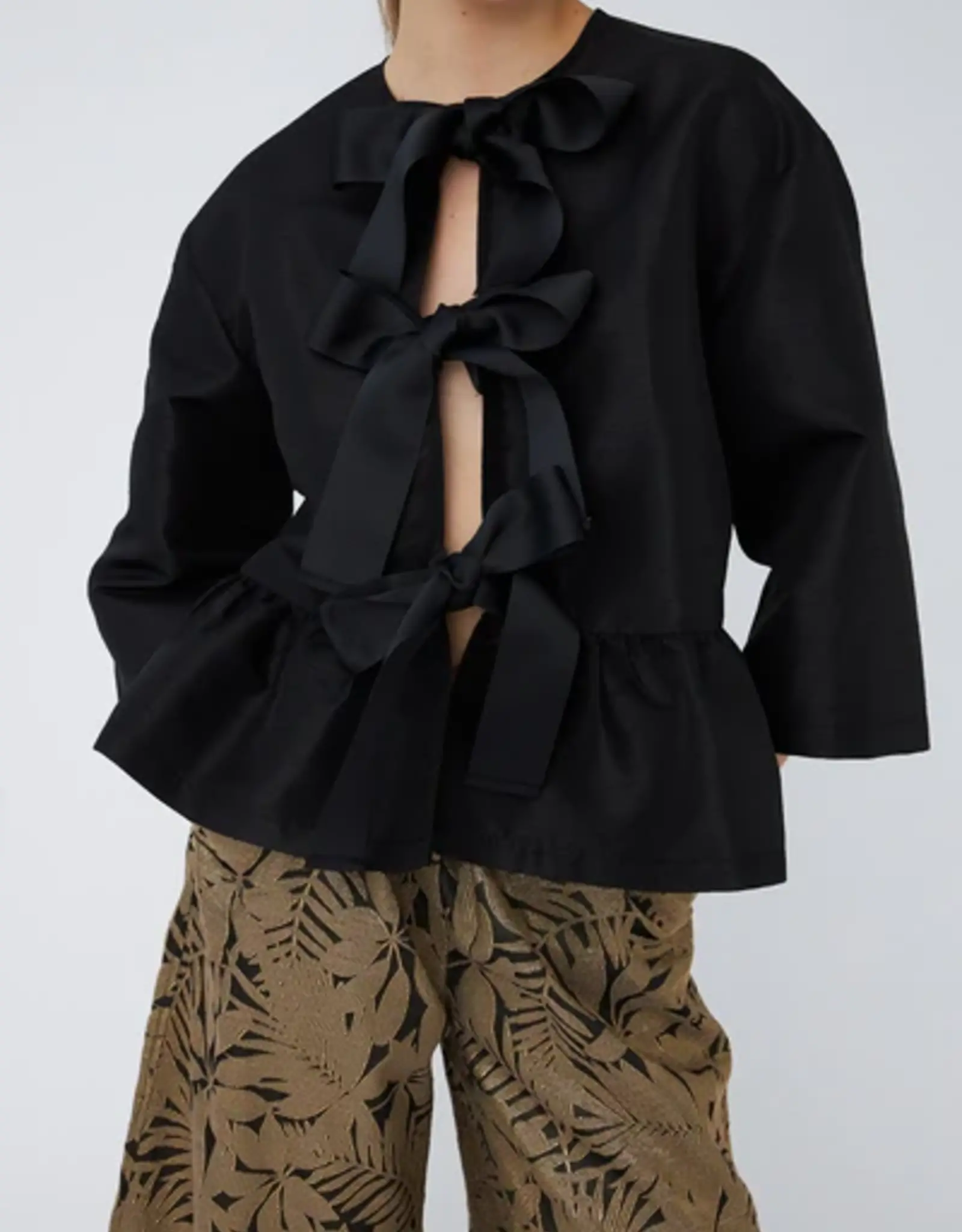 STELLA NOVA CRISPY PEPLUM BOW BLOUSE - BLACK