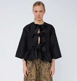 STELLA NOVA CRISPY PEPLUM BOW BLOUSE - BLACK