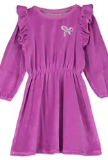 LOTIE KIDS BOW VELVET RUFFLE DRESS - FUCSIE