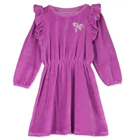LOTIE KIDS BOW VELVET RUFFLE DRESS - FUCSIE