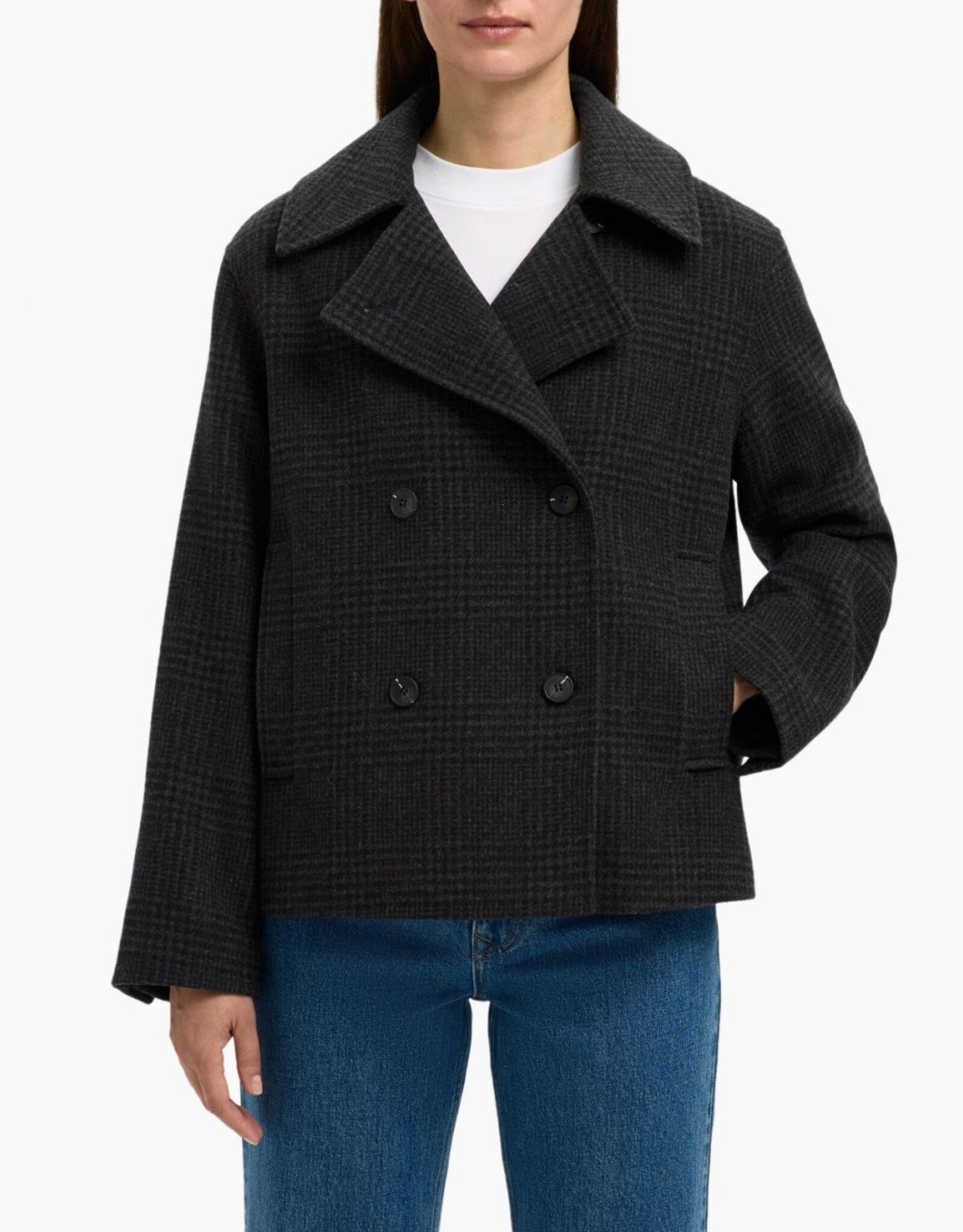 Selected Femme SELECTED FEMME ALMA PATTERN WOOL JACKET - BLACK
