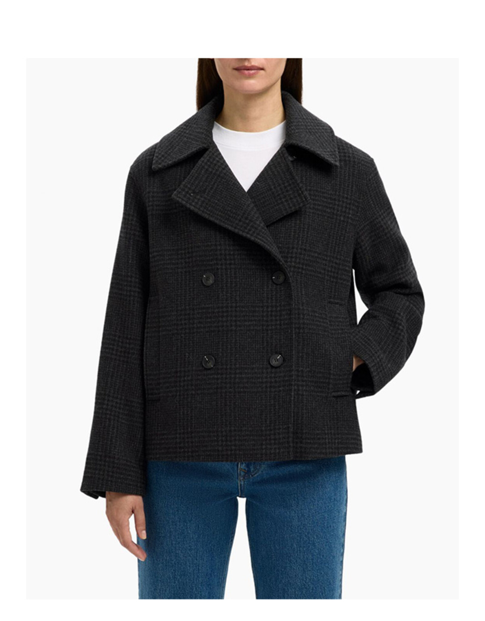 Selected Femme SELECTED FEMME ALMA PATTERN WOOL JACKET - BLACK