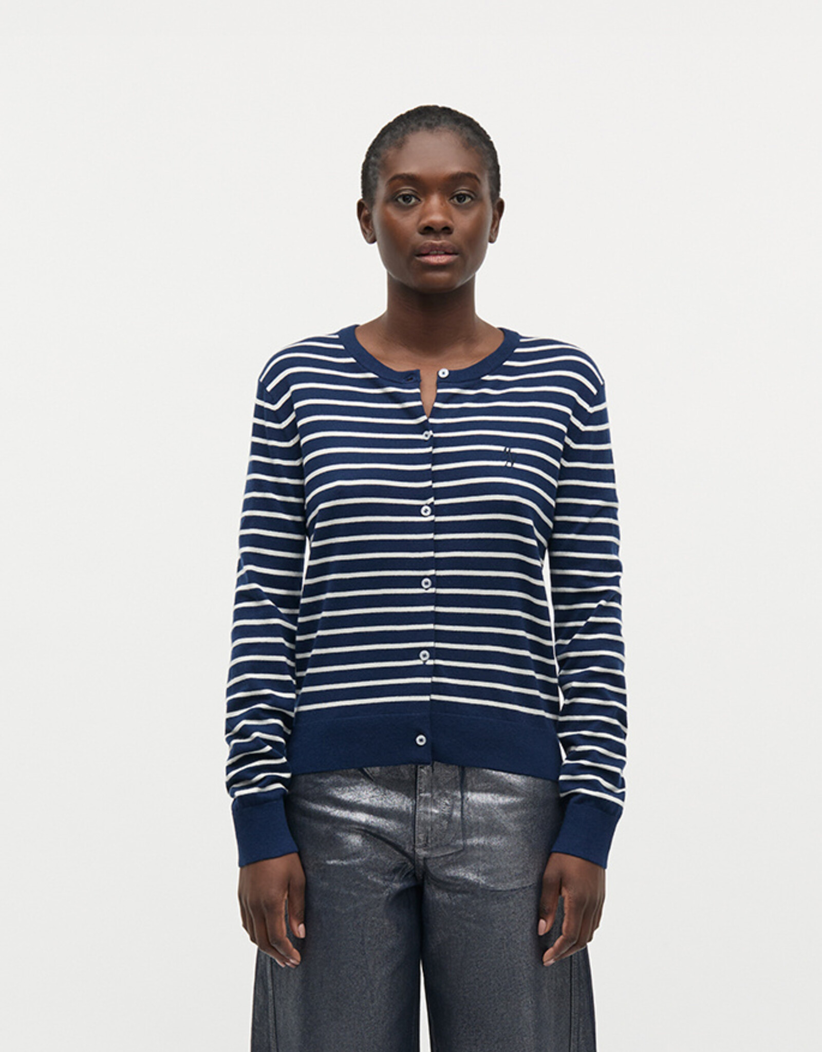 Mads Norgaard MADS NØRGAARD FINE MERINO CHARLOT CARDIGAN - BLUE/VANILLA ICE