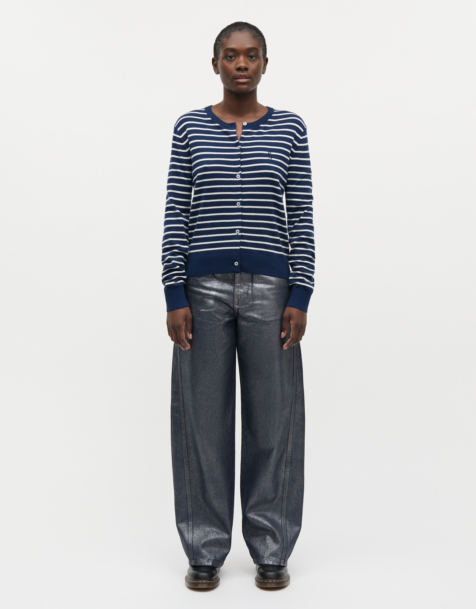 Mads Norgaard MADS NØRGAARD FINE MERINO CHARLOT CARDIGAN - BLUE/VANILLA ICE