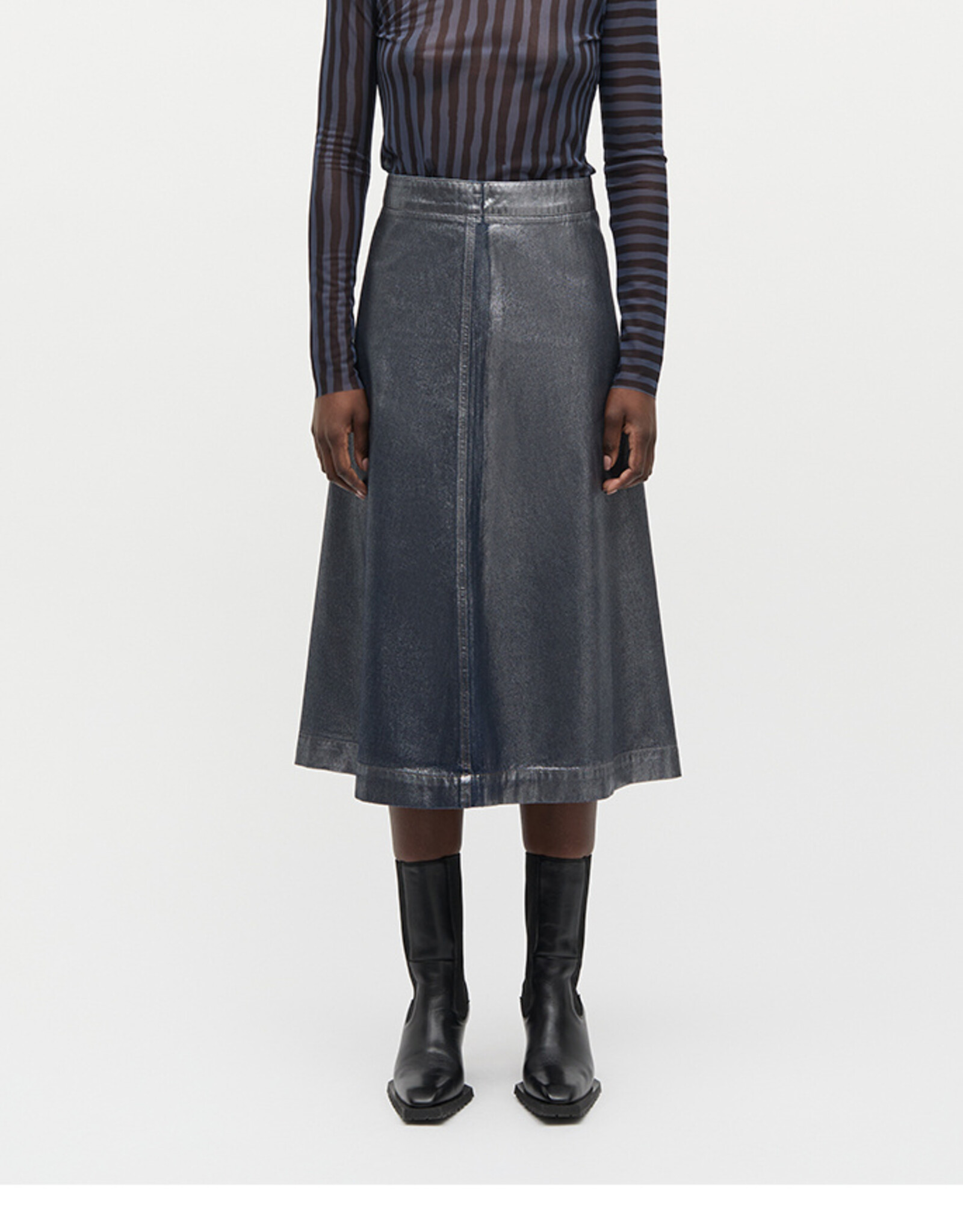 Mads Norgaard MADS NØRGAARD DENIM STELLAR SKIRT - VINTAGE BLUE/GUN METAL
