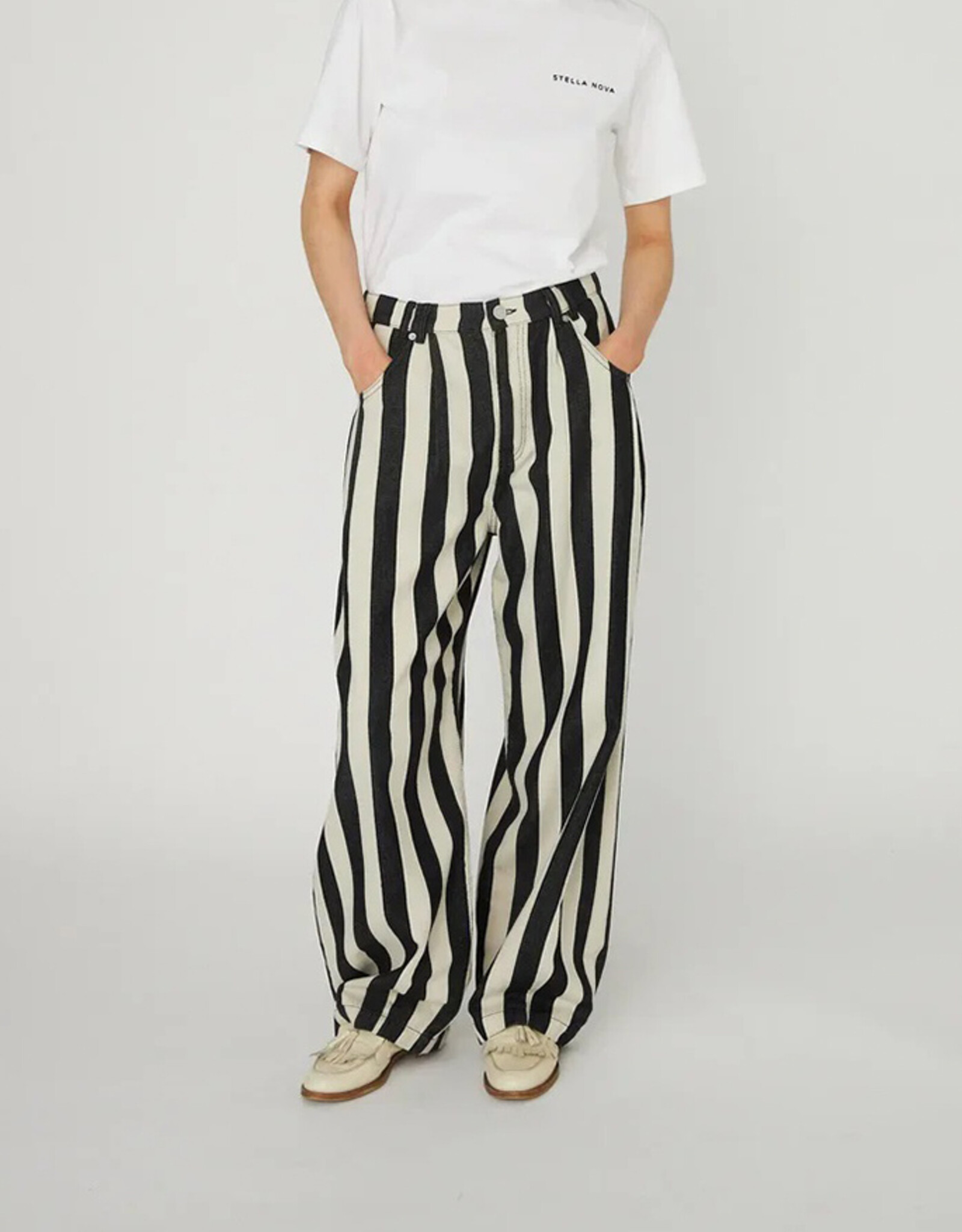 STELLA NOVA STRIPED BAGGY PANTS - BLACK/CREAM