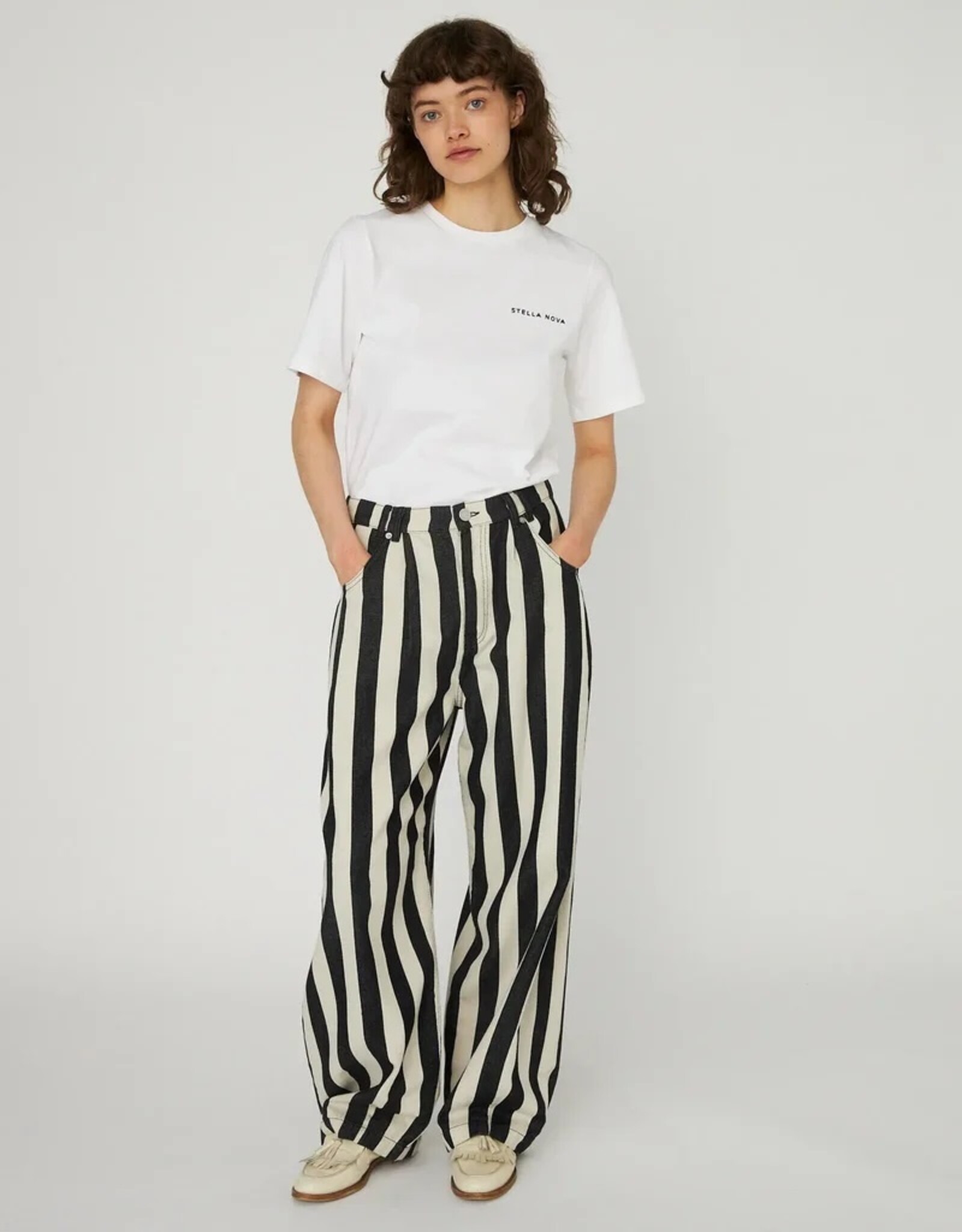 STELLA NOVA STRIPED BAGGY PANTS - BLACK/CREAM