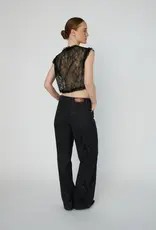 STELLA NOVA SHEER CROPPED LACE TOP - BLACK