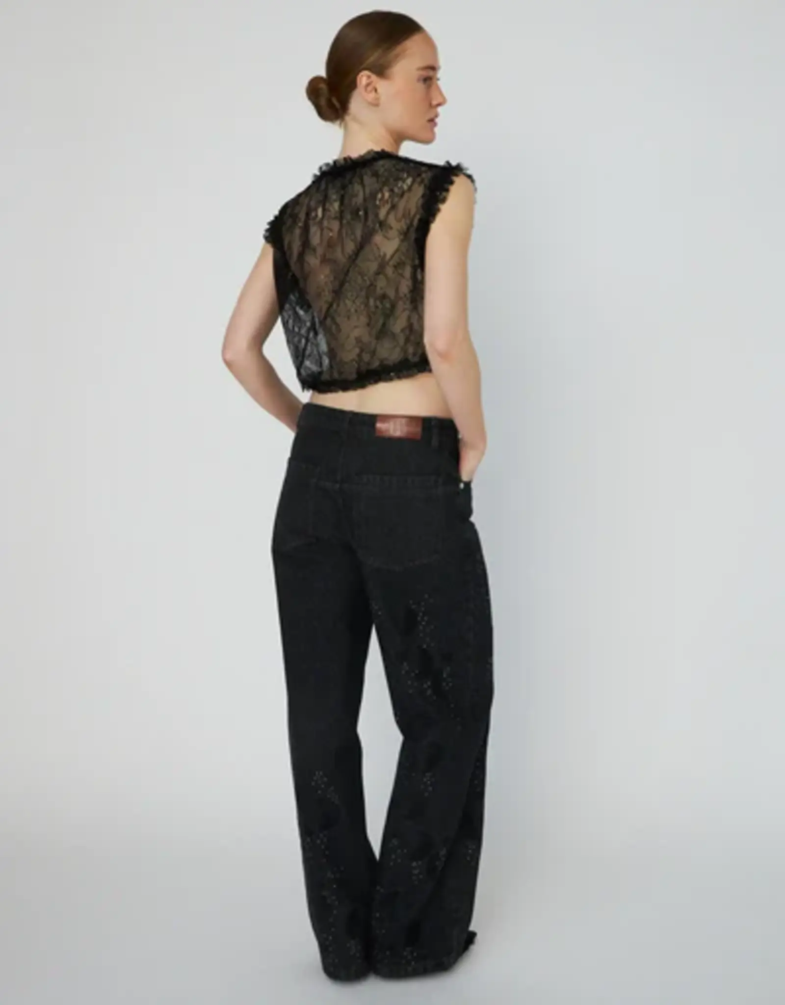 STELLA NOVA SHEER CROPPED LACE TOP - BLACK