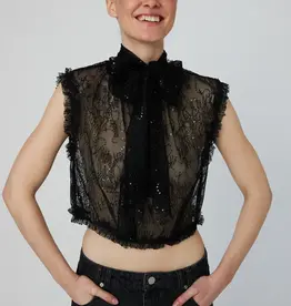 STELLA NOVA SHEER CROPPED LACE TOP - BLACK