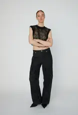 STELLA NOVA SHEER CROPPED LACE TOP - BLACK