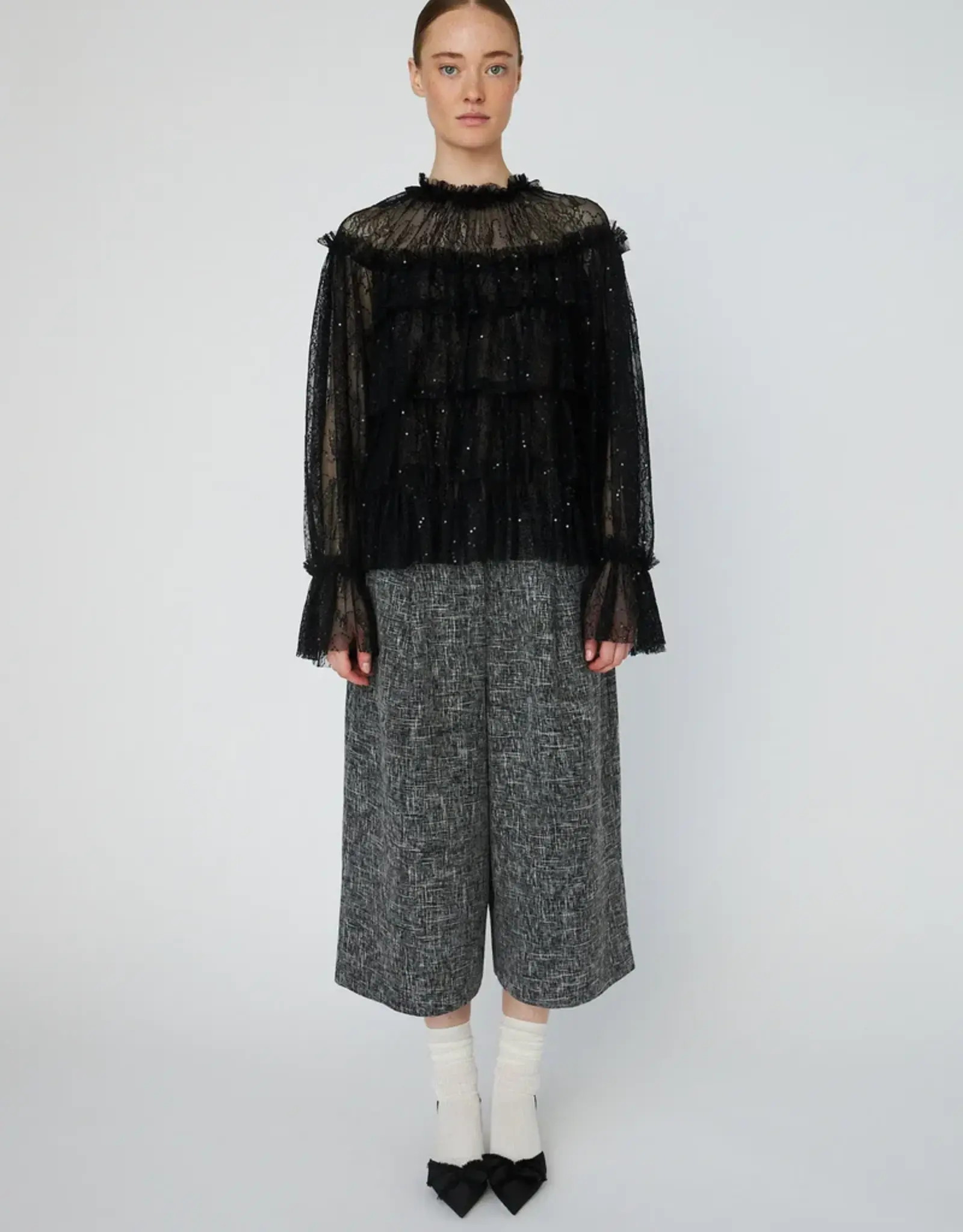 STELLA NOVA SHEER FRILL LACE BLOUSE - BLACK