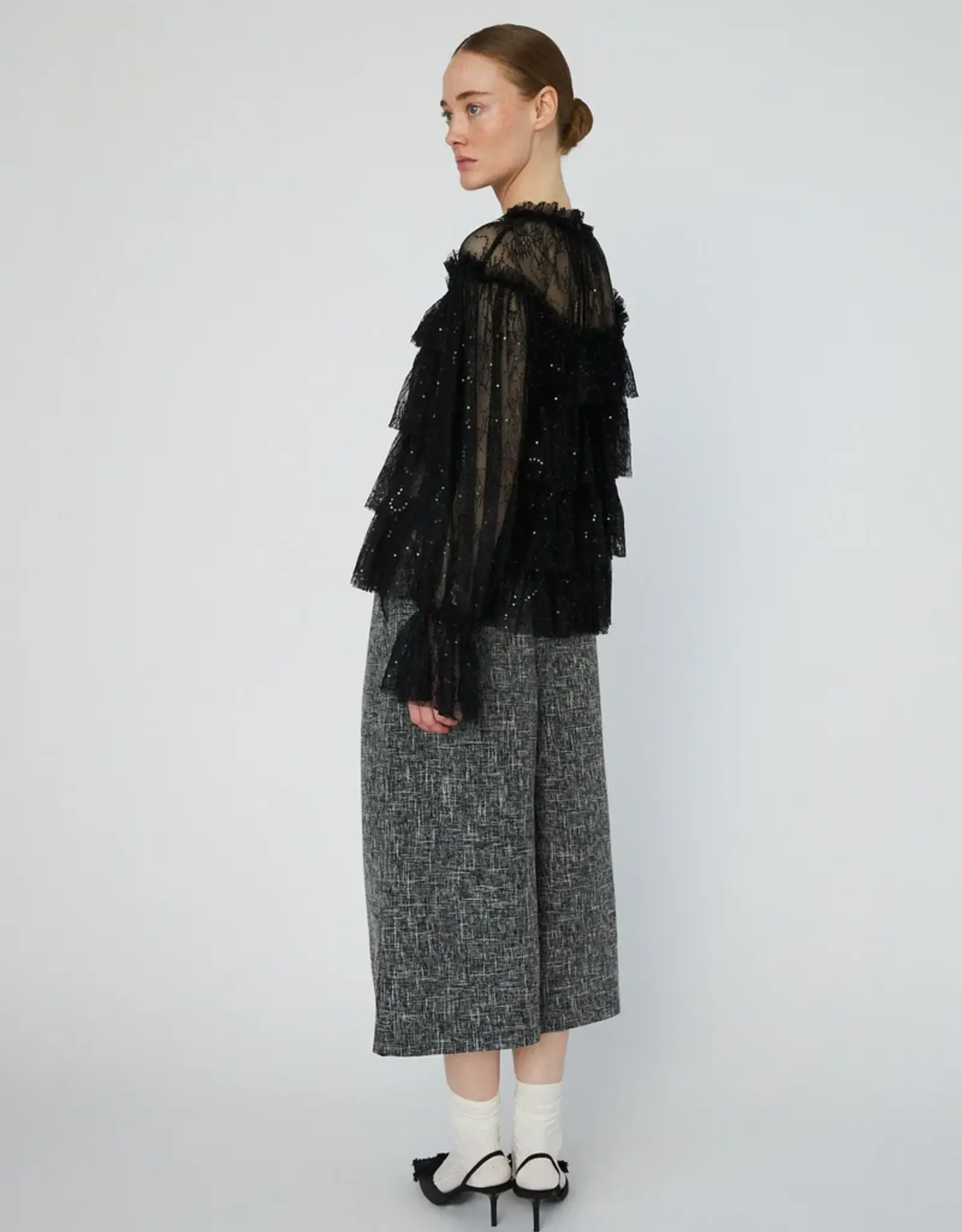 STELLA NOVA SHEER FRILL LACE BLOUSE - BLACK