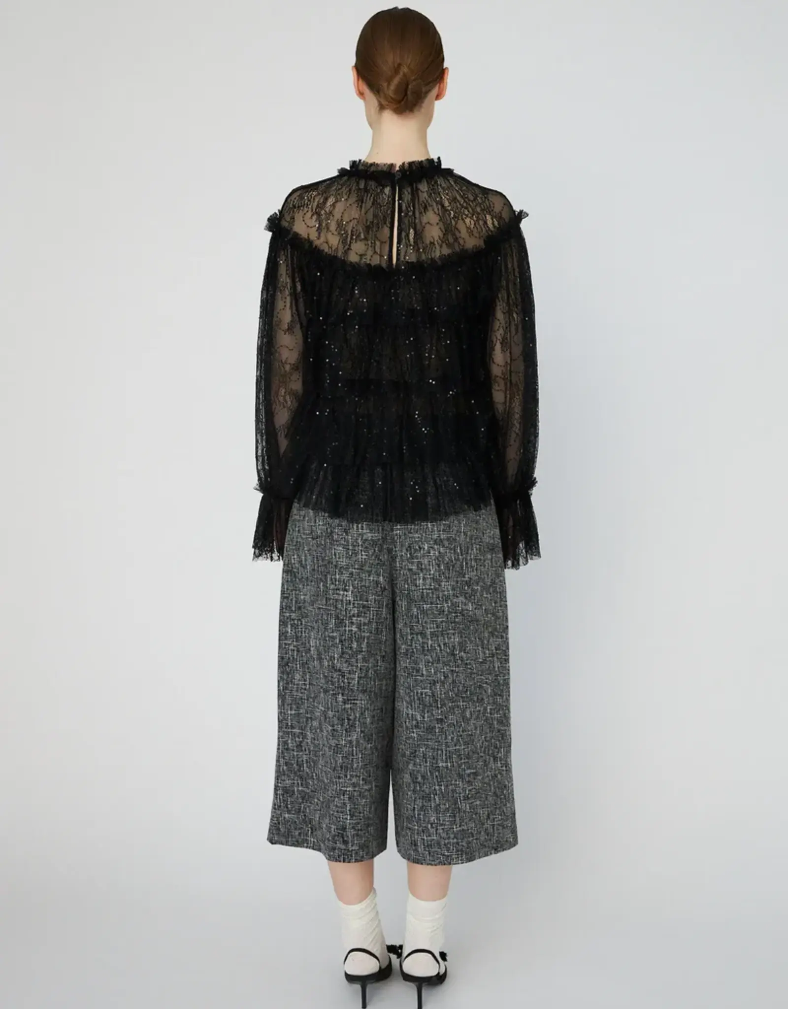 STELLA NOVA SHEER FRILL LACE BLOUSE - BLACK