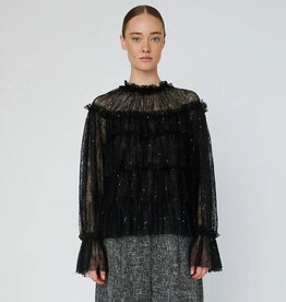 STELLA NOVA SHEER FRILL LACE BLOUSE - BLACK
