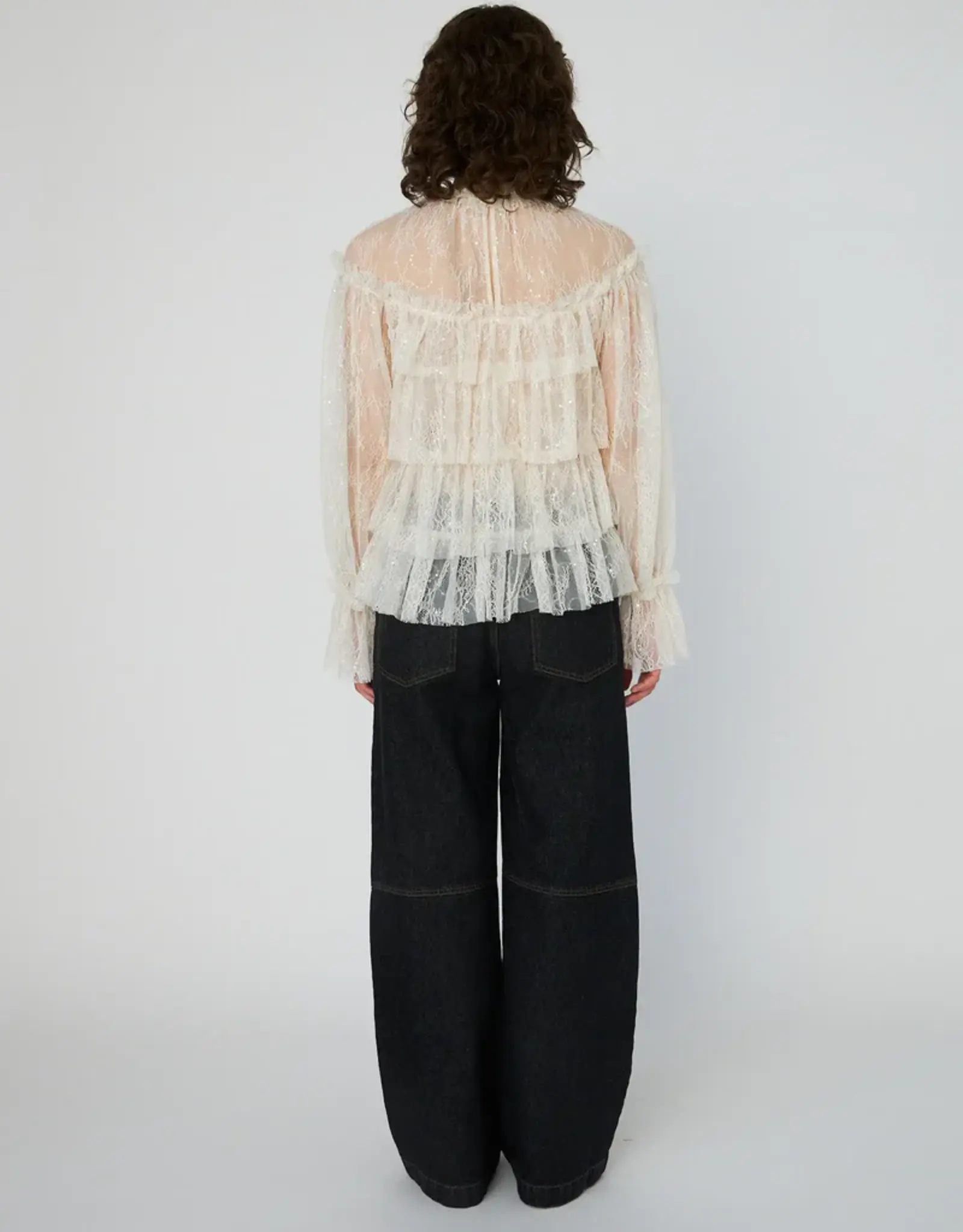 STELLA NOVA SHEER FRILL LACE BLOUSE - CREME