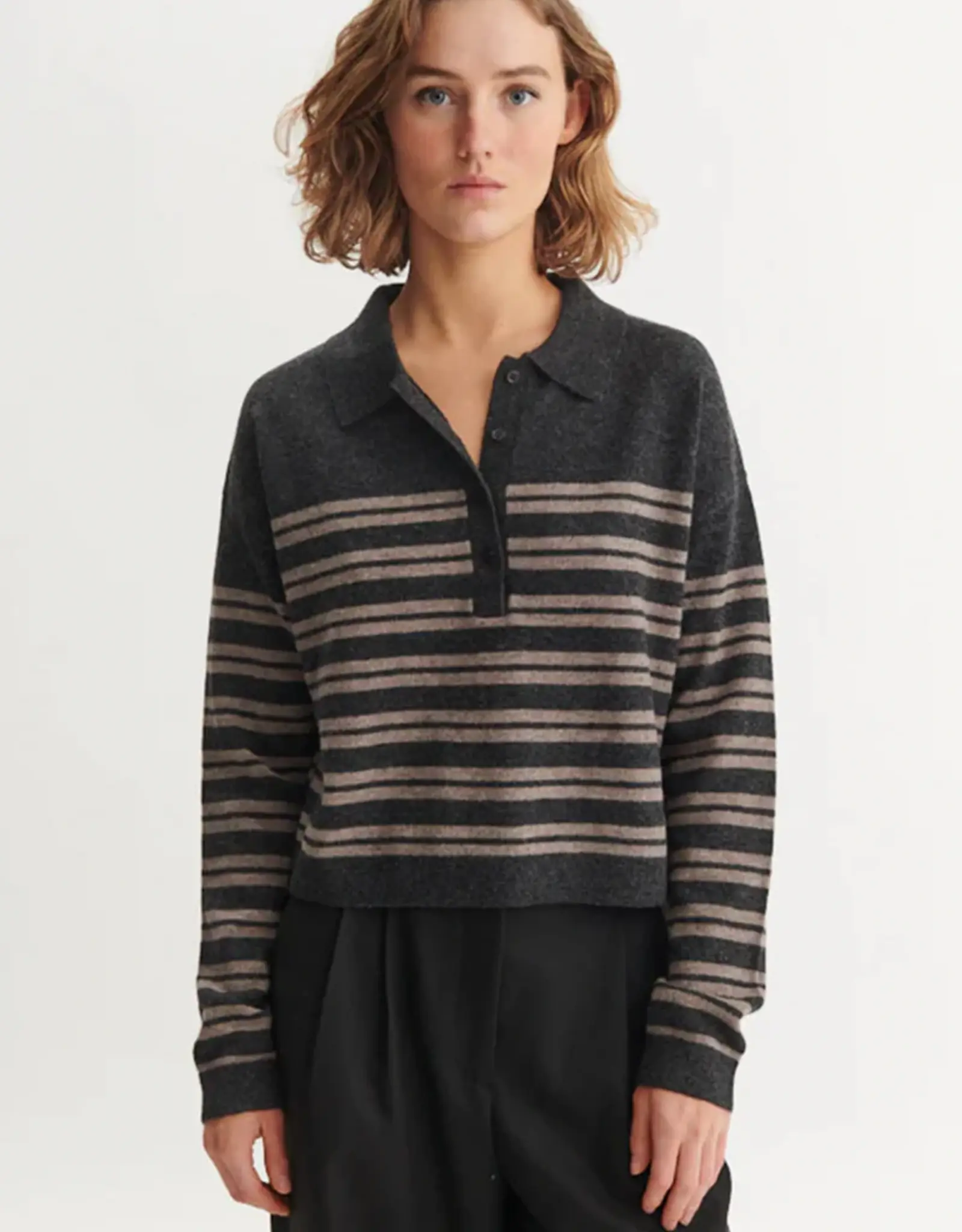 BASIC APPAREL SELEM STRIPE POLO - GREY MELANGE