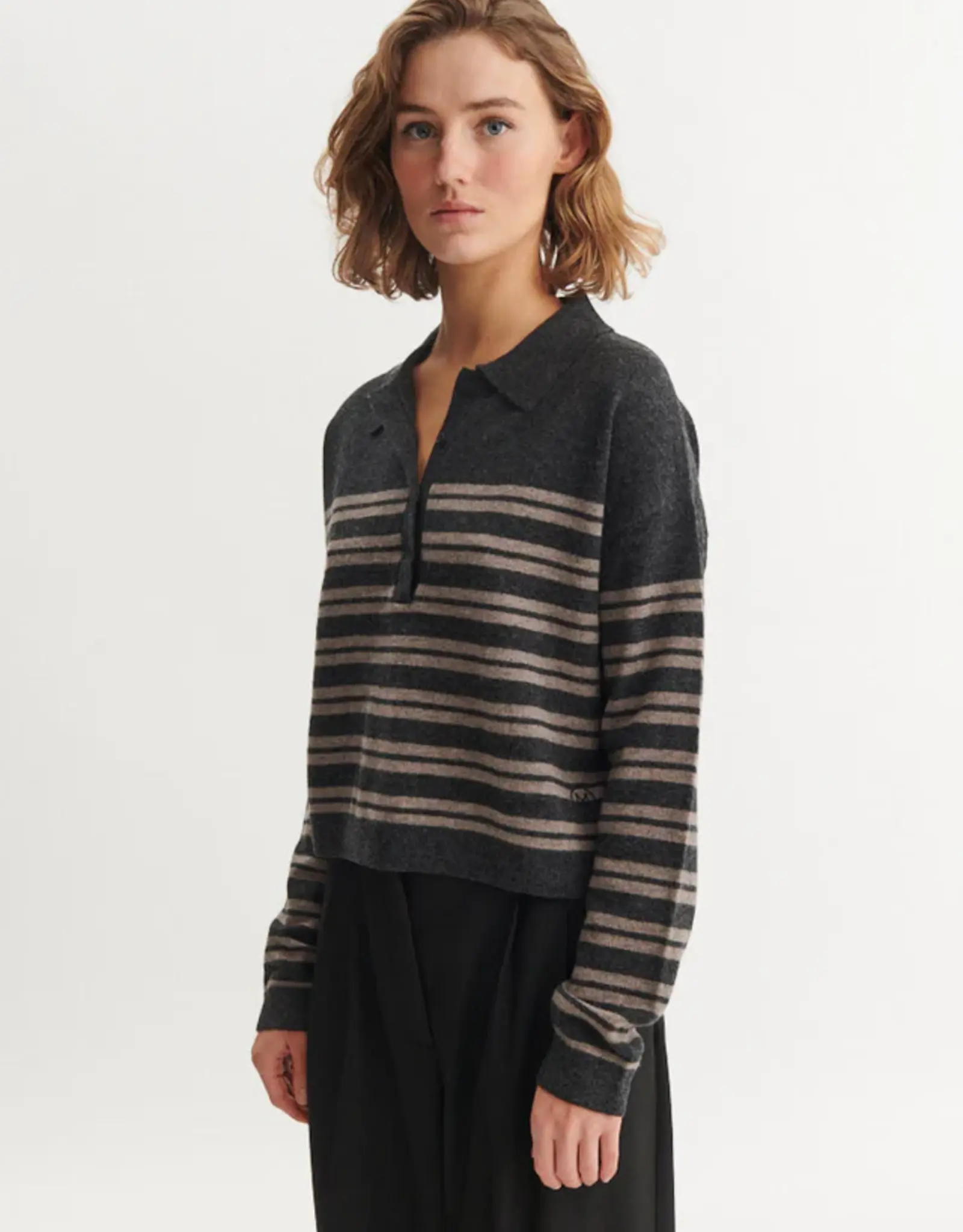 BASIC APPAREL SELEM STRIPE POLO - GREY MELANGE