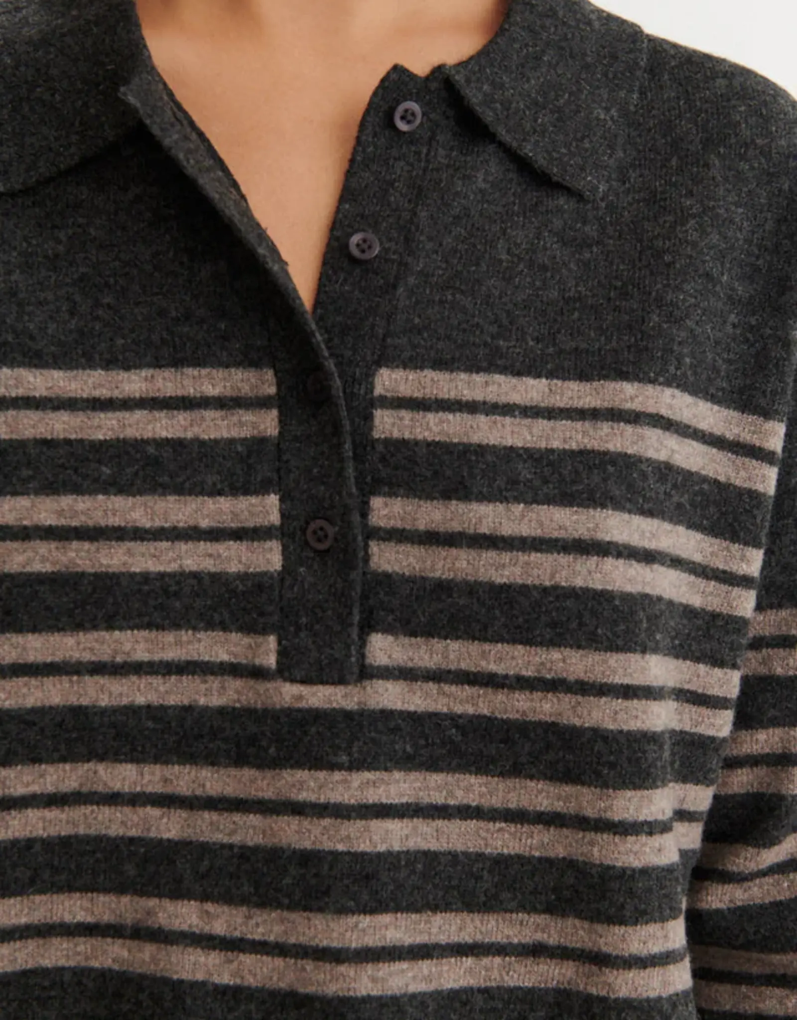 BASIC APPAREL SELEM STRIPE POLO - GREY MELANGE