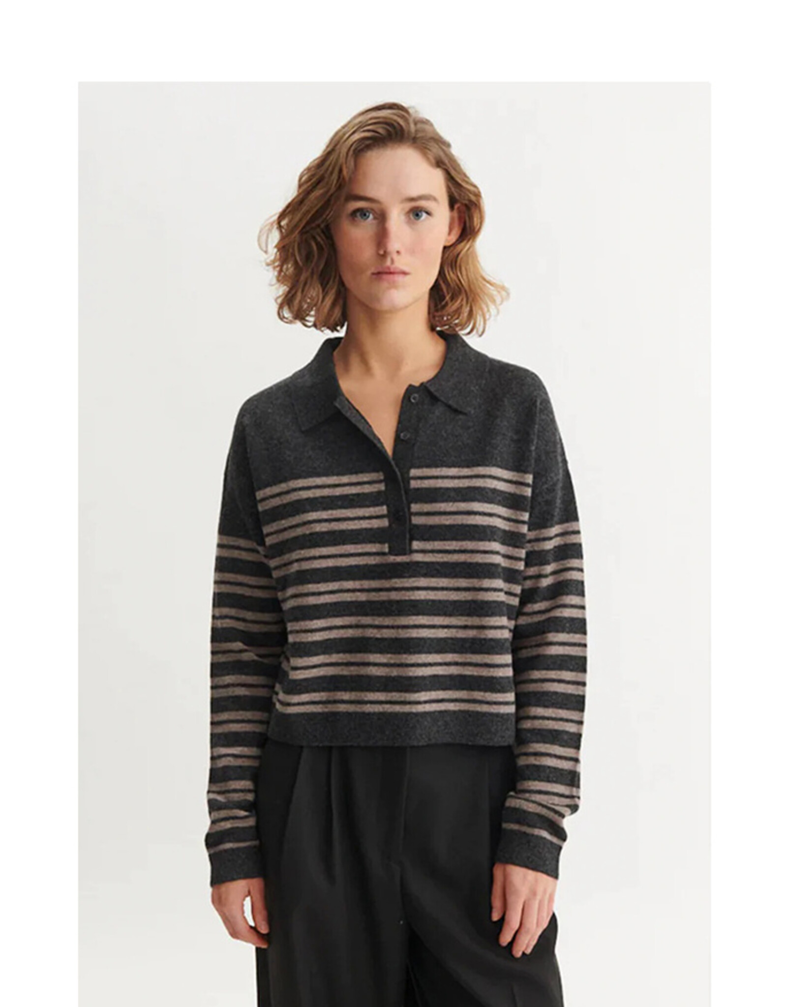 BASIC APPAREL SELEM STRIPE POLO - GREY MELANGE