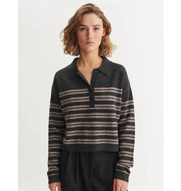 BASIC APPAREL SELEM STRIPE POLO - GREY MELANGE