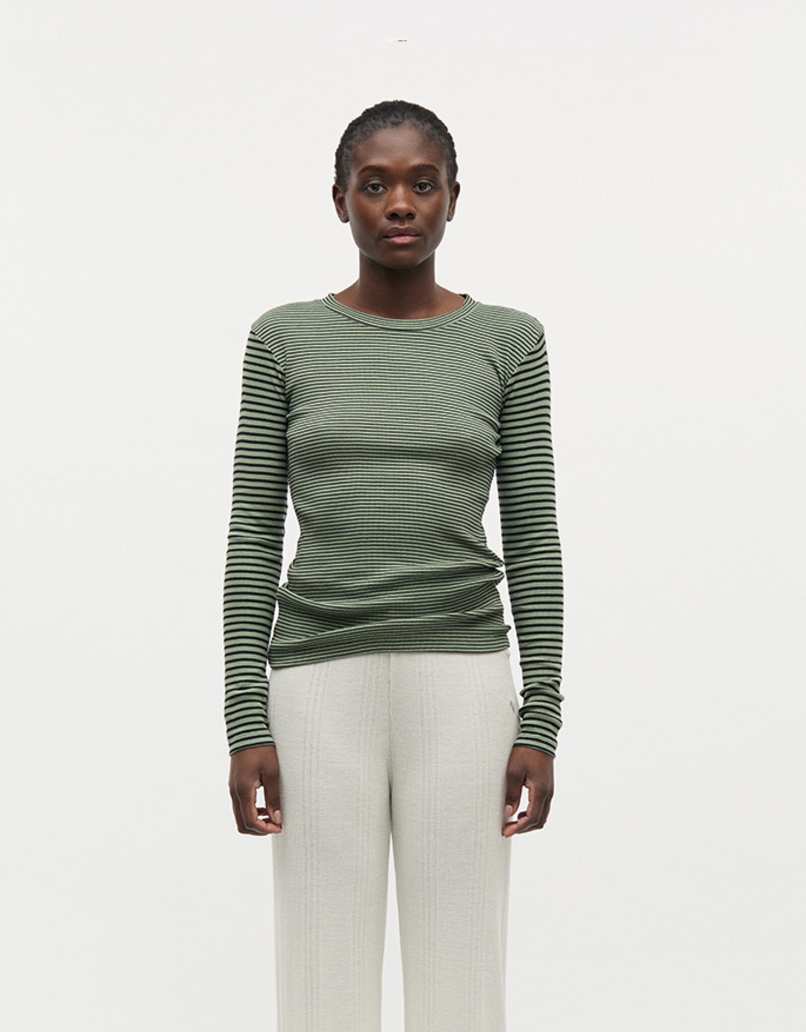 Mads Norgaard MADS NØRGAARD STRIPE TUBA TEE - SEA SPRAY/BLACK