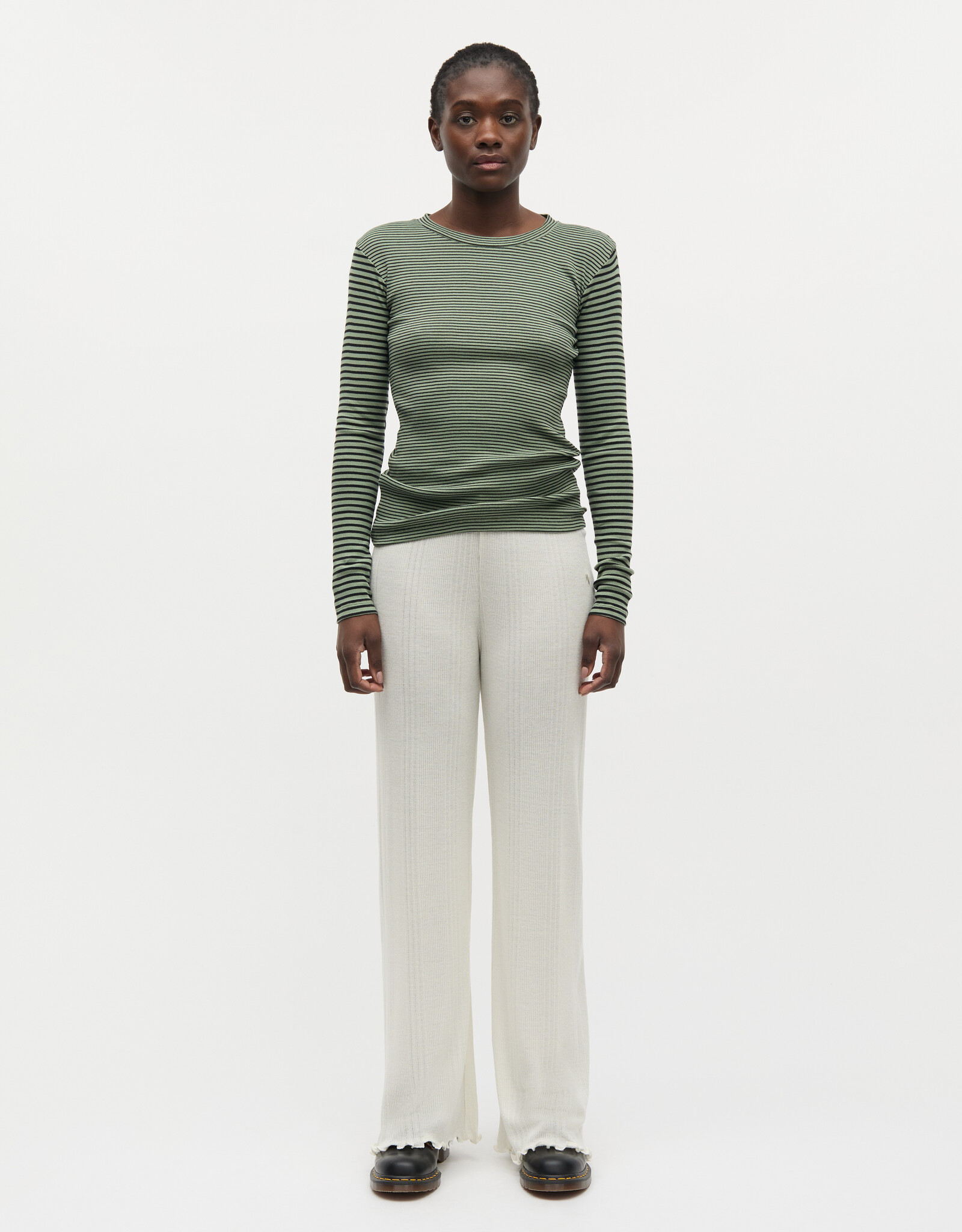 Mads Norgaard MADS NØRGAARD STRIPE TUBA TEE - SEA SPRAY/BLACK