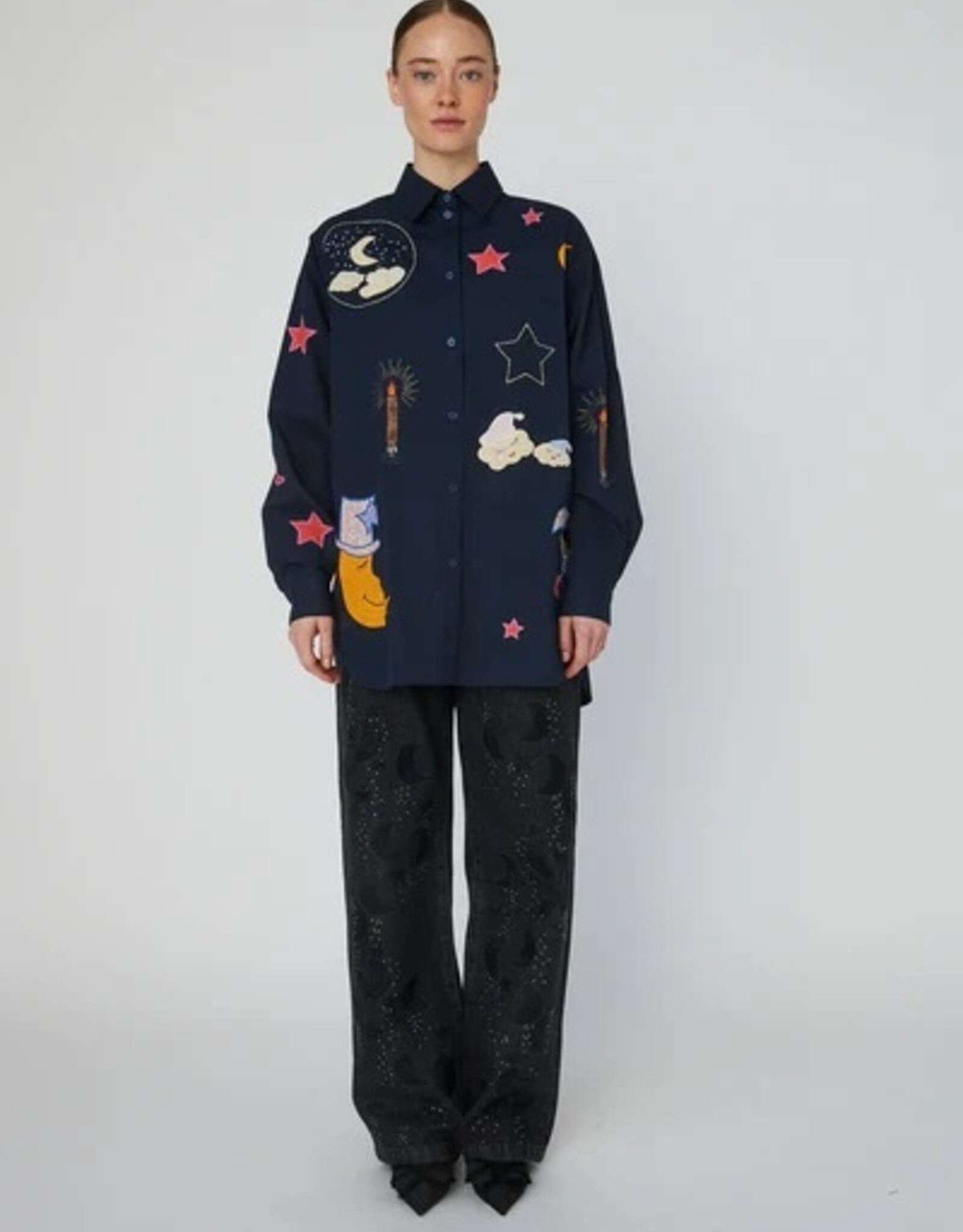 STELLA NOVA BEAD EMBELLISHED SHIRT - NAVY