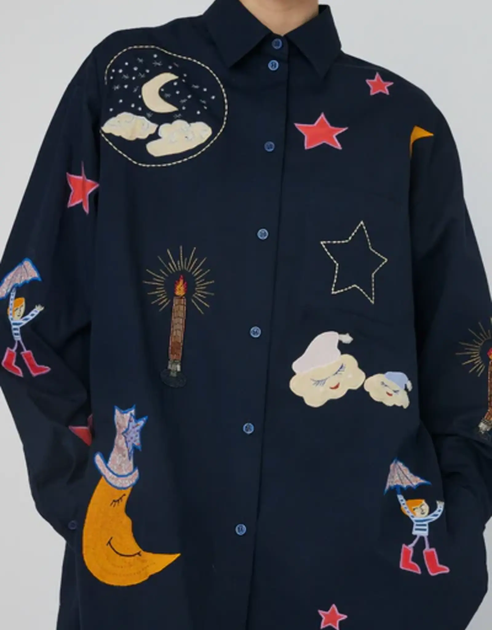 STELLA NOVA BEAD EMBELLISHED SHIRT - NAVY