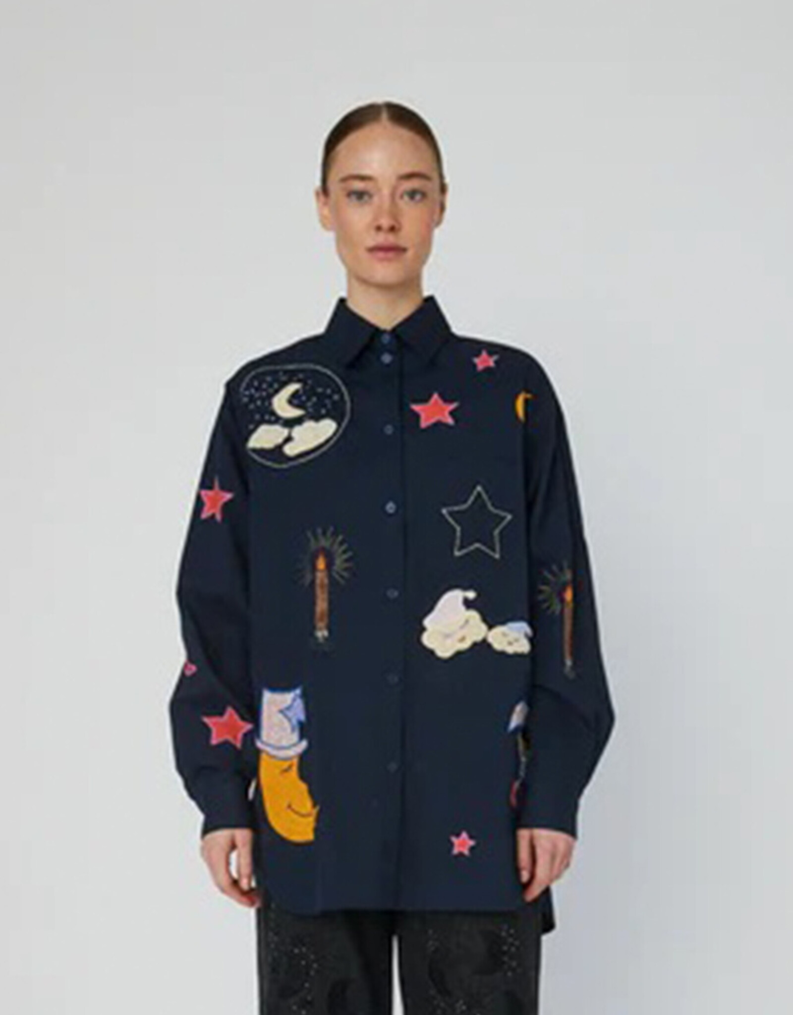 STELLA NOVA BEAD EMBELLISHED SHIRT - NAVY