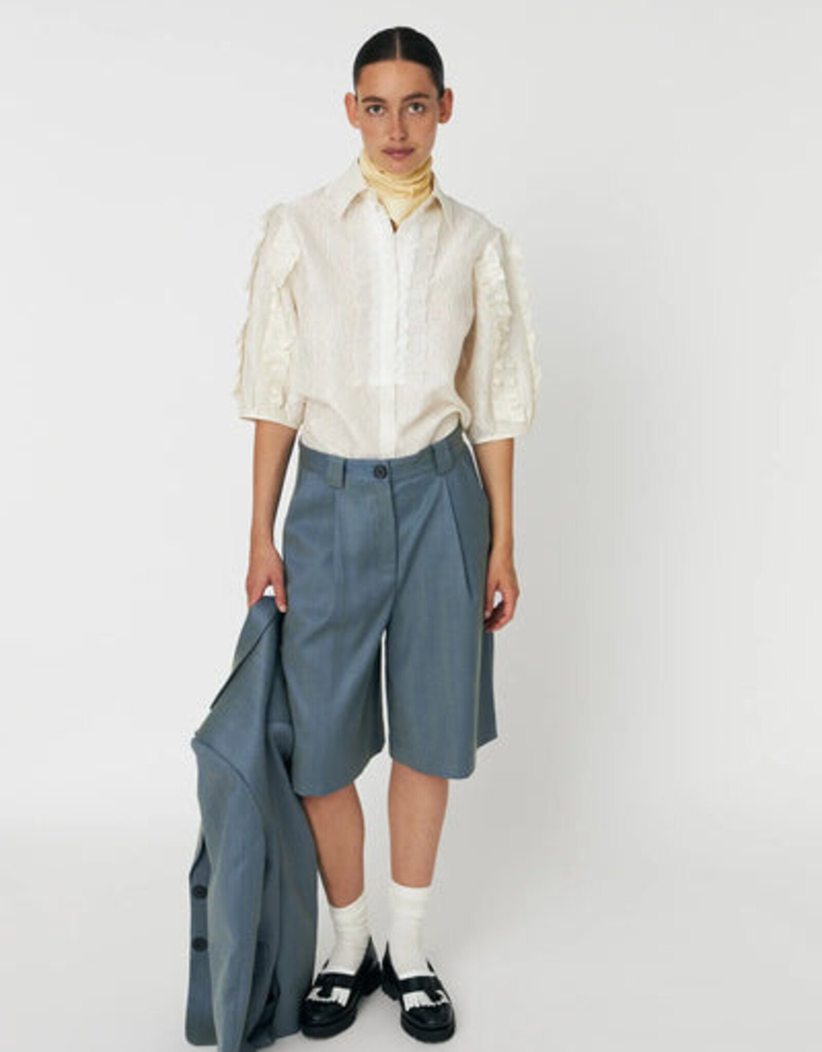 STELLA NOVA HERRINGBONE SUITING SHORT - AQUA GREEN