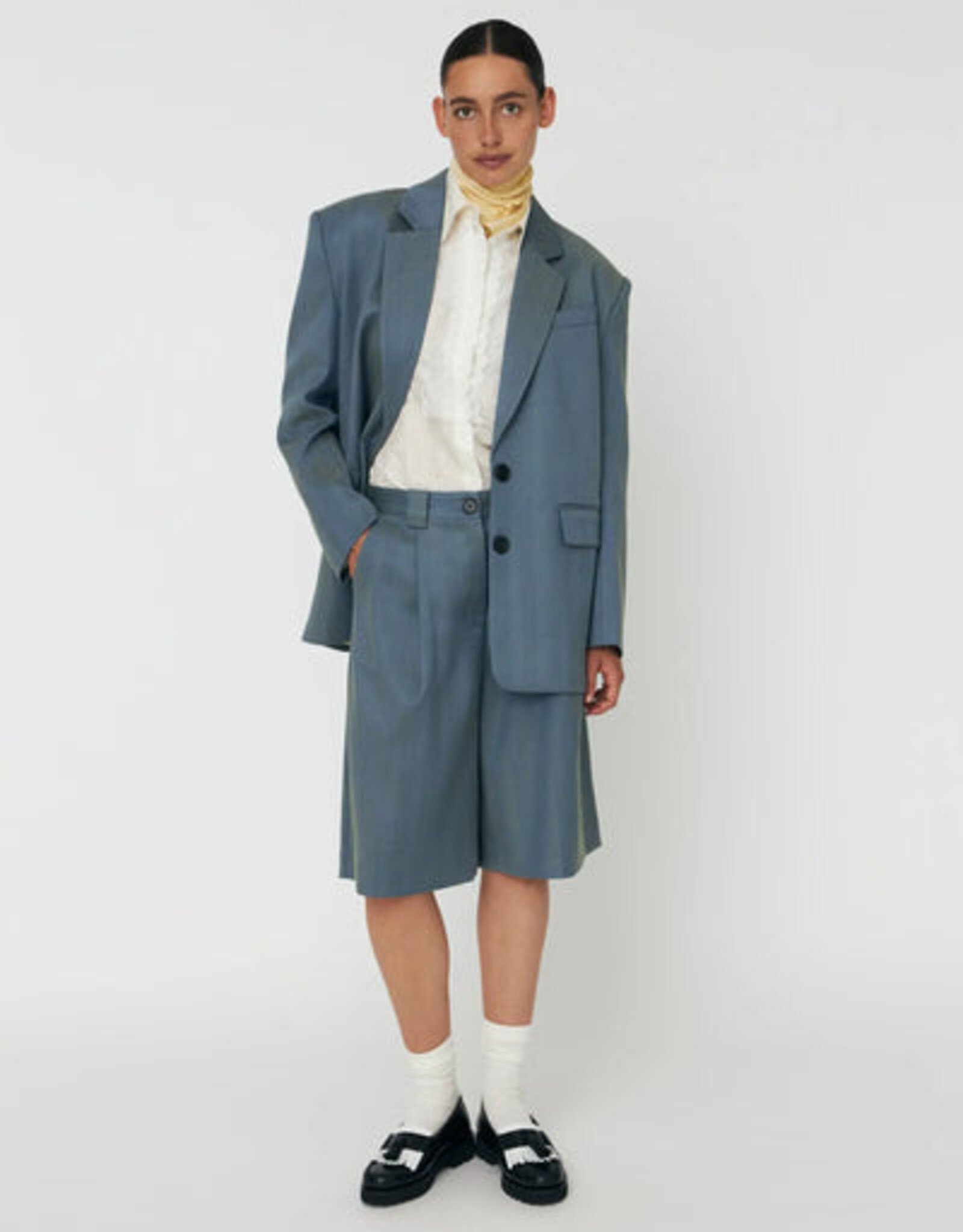 STELLA NOVA HERRINGBONE SUITING SHORT - AQUA GREEN