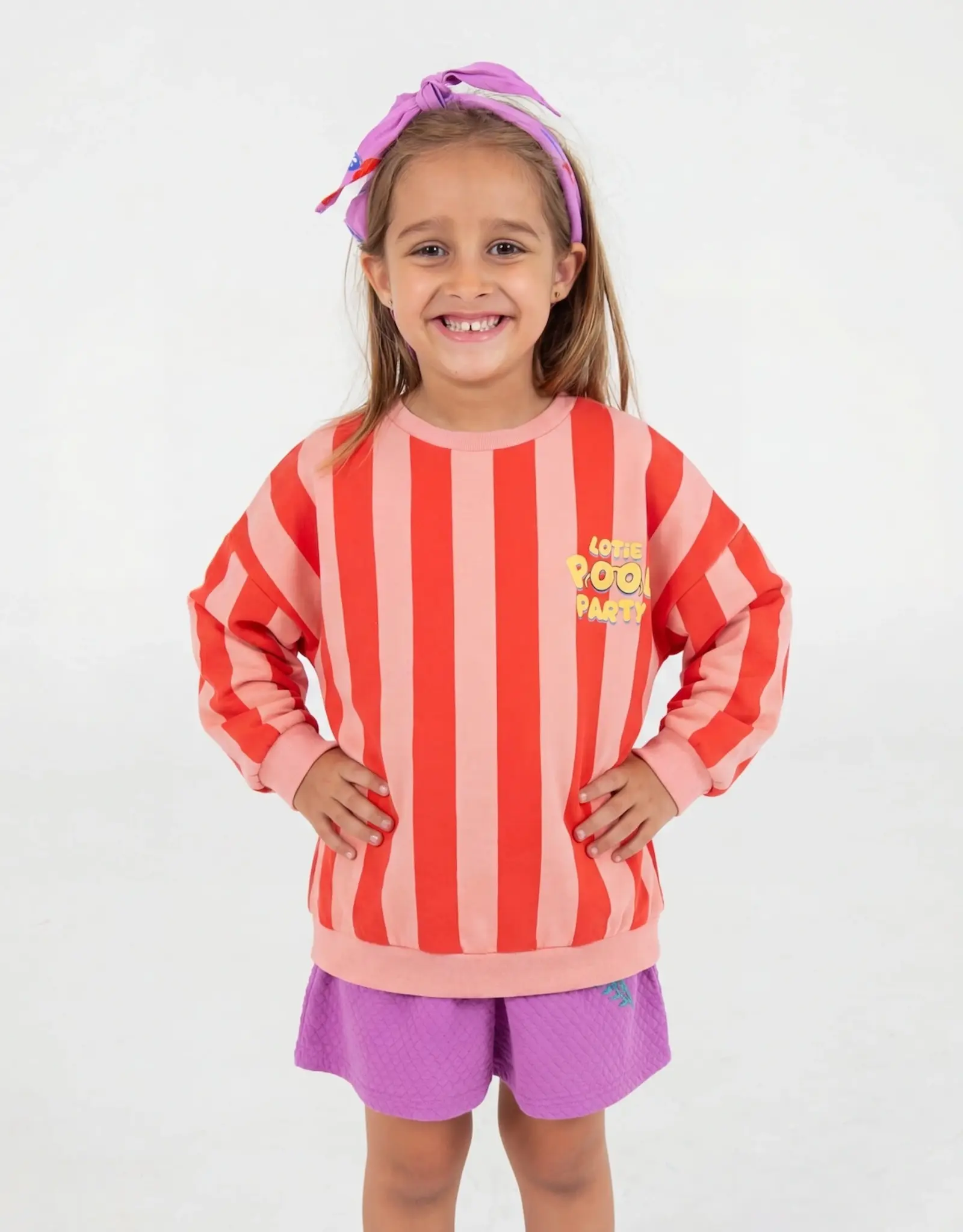 LOTIE KIDS RED STRIPES SWEATSHIRT - CLAY PINK