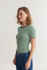 BASIC APPAREL LUDMILLA SS STRIPE GRANDDAD - GREEN/WHITE