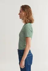 BASIC APPAREL LUDMILLA SS STRIPE GRANDDAD - GREEN/WHITE