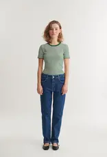 BASIC APPAREL LUDMILLA SS STRIPE GRANDDAD - GREEN/WHITE