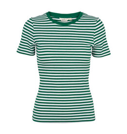 BASIC APPAREL LUDMILLA SS STRIPE GRANDDAD - GREEN/WHITE