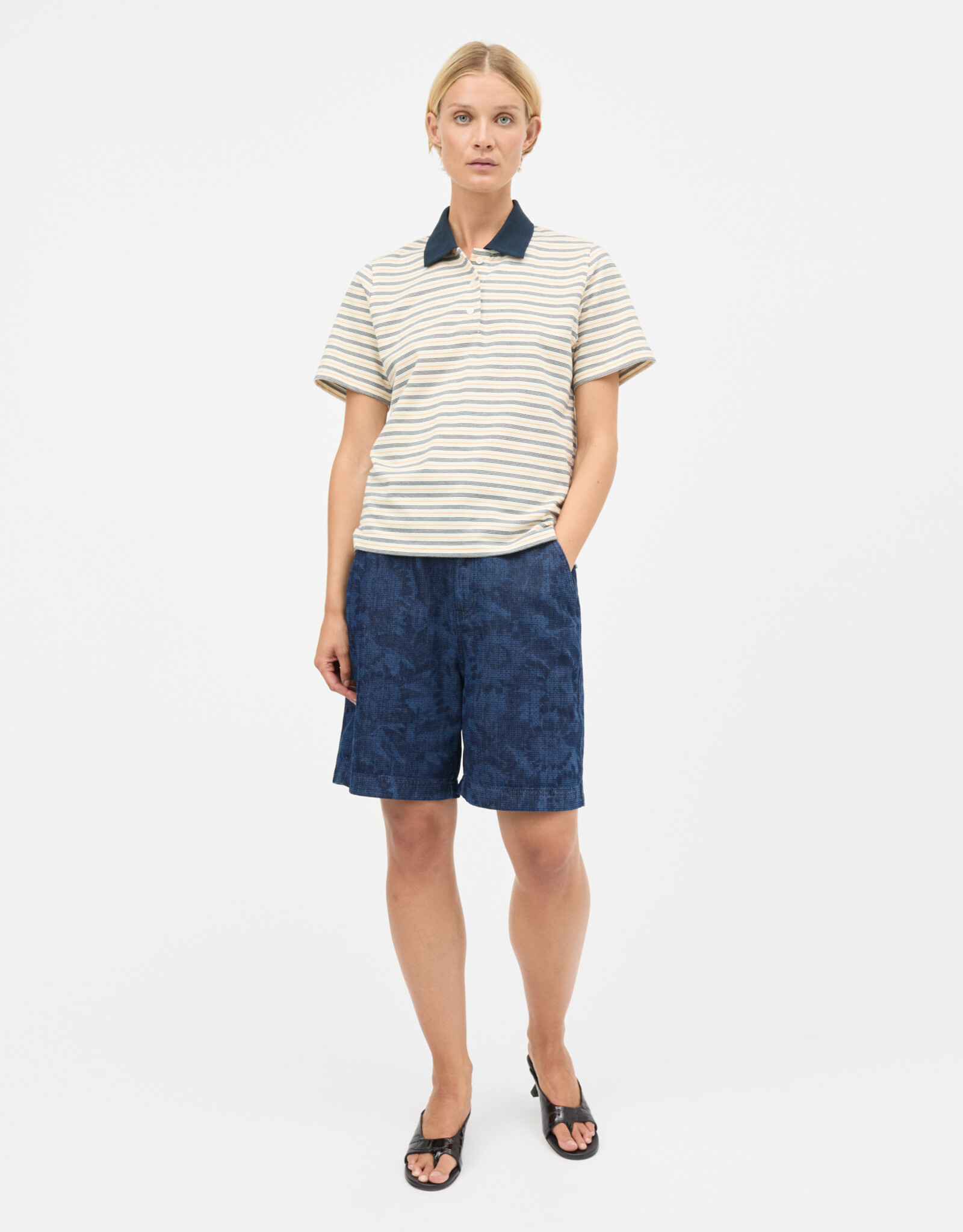 Mads Norgaard MADS NØRGAARD MARLO POLO TEE - VANILLA/SKY CAPTAIN